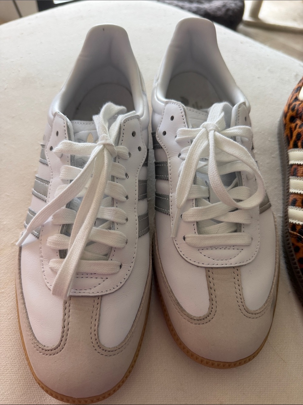Adidas Samba Women's White Sneakers with Silver Stripes and Gum Sole